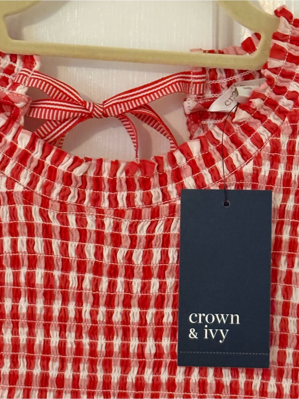 NEW with tags! Crown & Ivy Red Gingham Smocked Top Maxi Dress - Picture 3 of 9